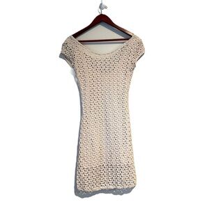 Free People White Crochet Knit Short Sleeve Dress